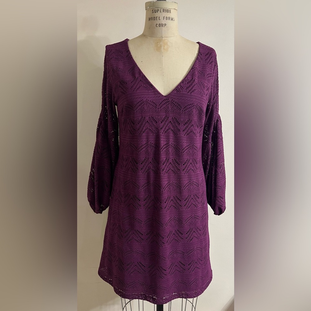 Maeve Anthropologie Leila Purple Lace Dress Balloon Sleeve Size Medium - Picture 2 of 11
